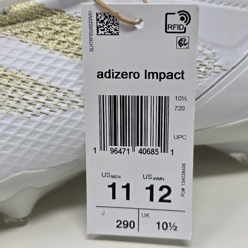 Adidas Adizero Impact MID Football Cleats White Gold IF2476 Men's Size 11 New